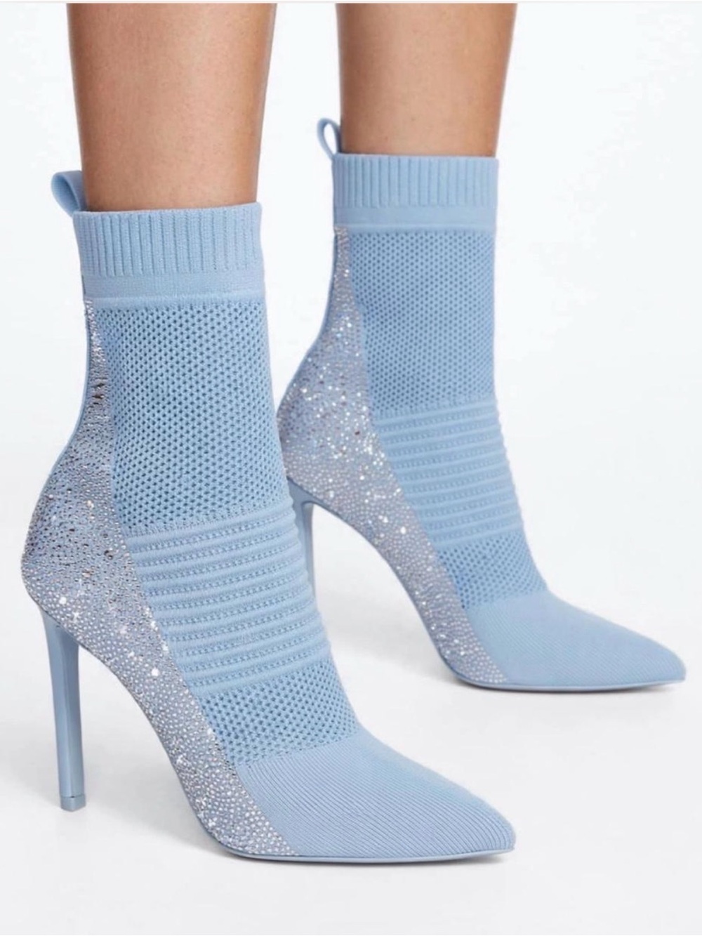 Steve Madden Maxwelle Light Blue Sparkle Knit Sock Booties